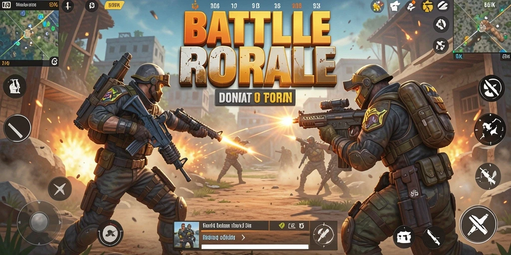 Screenshot utama 116X menampilkan aksi seru pertempuran Battle Royale.