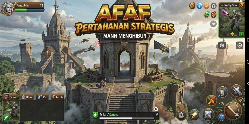 Tangkapan layar utama AFAF menampilkan aksi gameplay Tower Defense yang intens.