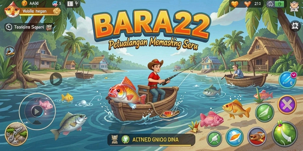 Screenshot utama BARA22 menampilkan pemain yang sedang asyik memancing di danau.