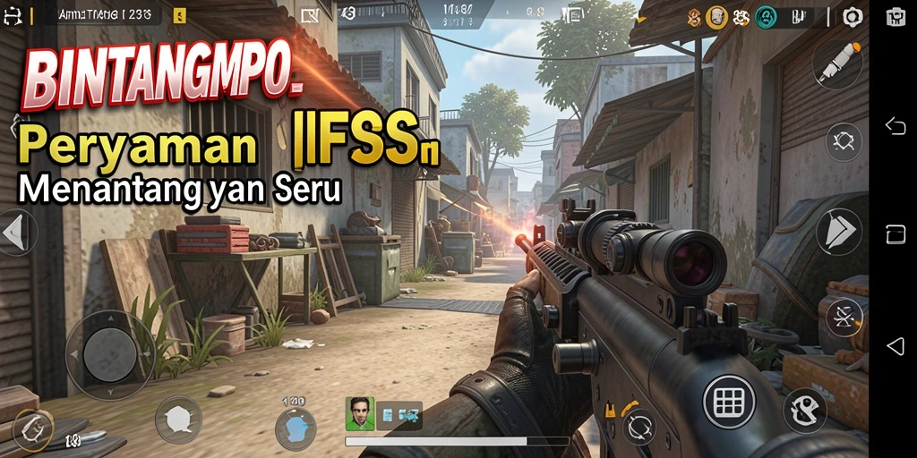 Screenshot utama BINTANGMPO menampilkan aksi seru dalam gameplay FPS.