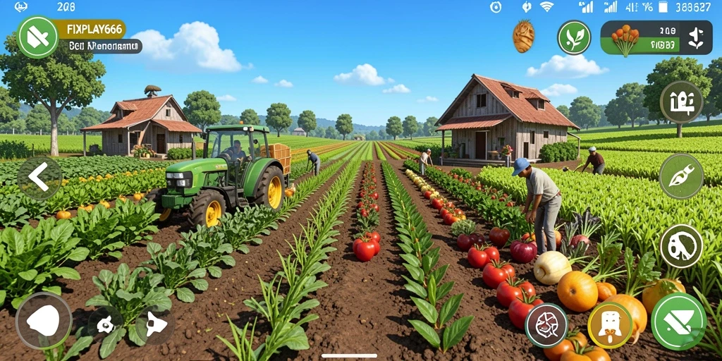 Tangkapan layar FIXPLAY666 menampilkan gameplay menyenangkan di ladang pertanian.