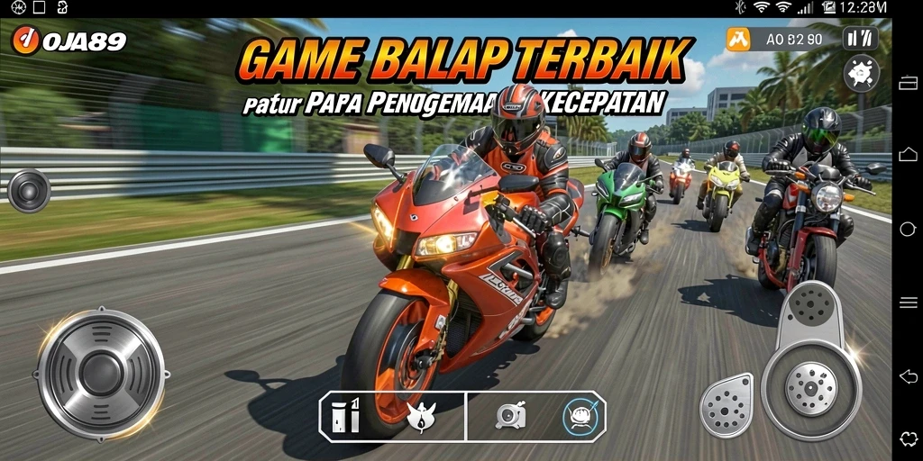 Tampilan gameplay OJA89 yang mendebarkan dengan motor balap di trek yang menantang.