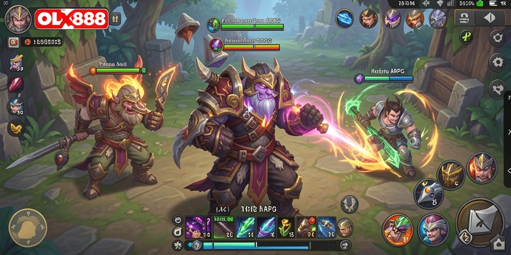 Screenshot menggambarkan aksi seru saat bertarung di dunia ARPG OLX888.