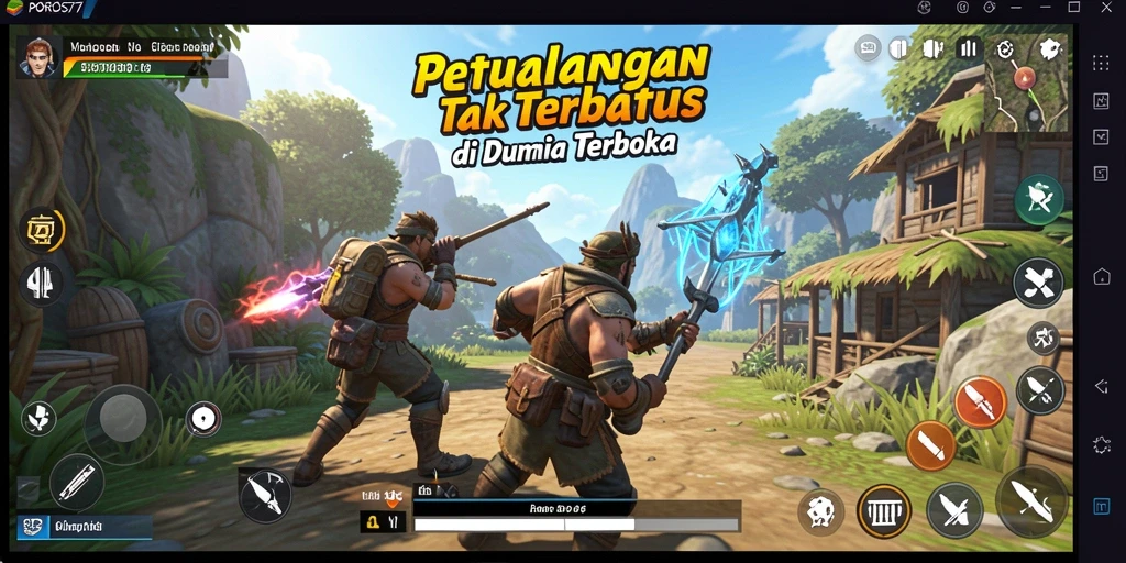 Gameplay POROS77 menampilkan eksplorasi yang bebas di dunia terbuka.