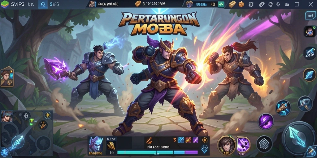 Tampilan menarik game MOBA dengan aksi pertempuran yang seru.