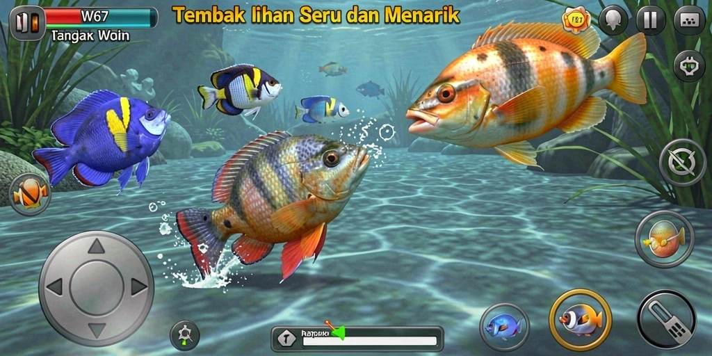 Tampilan gameplay W67 yang menarik saat menembak ikan.