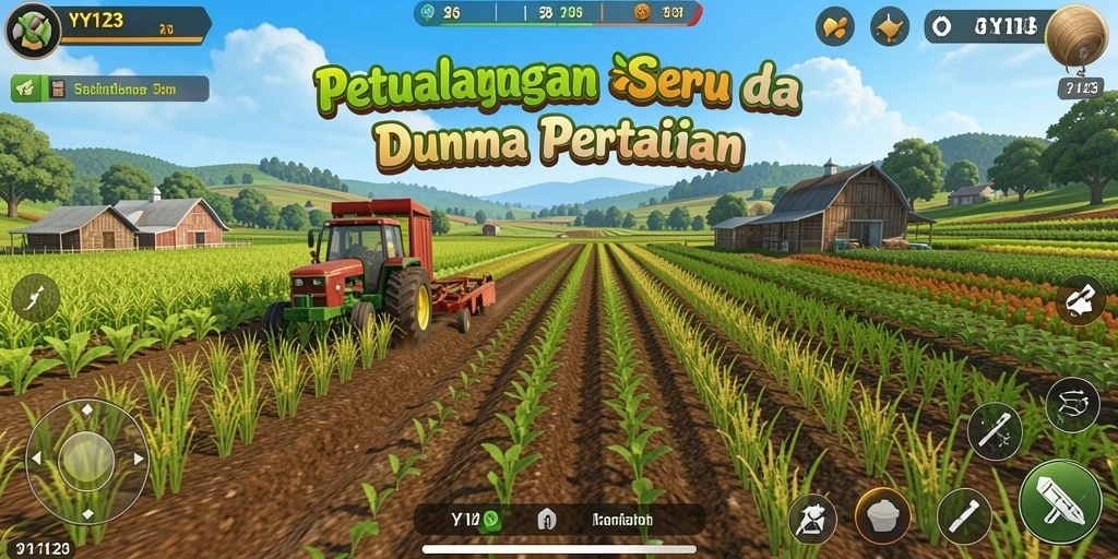 Screenshot gameplay yang menampilkan kehidupan sehari-hari di pertanian.